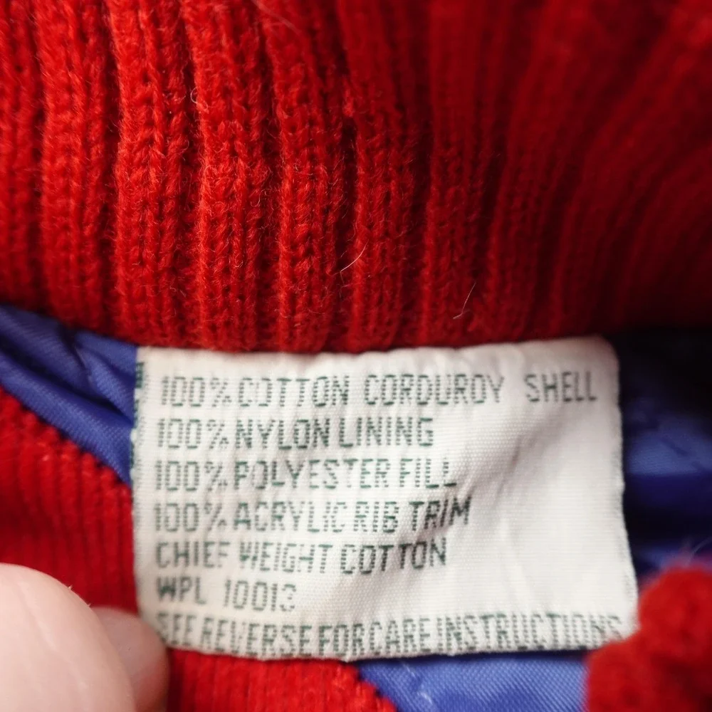 VTG St Johns Bay Vest Mens LT Red Corduroy Sleeveless Bomber‎ Full Zip Outdoor